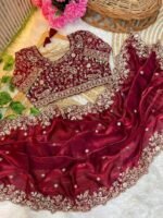 Soft Fandy Satin Saree With Heavy Embroidery Sequence With Multi Thread , Jari Work And Scallop Border😍