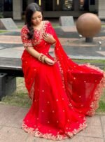 Soft Fandy Satin Saree With Heavy Embroidery Sequence With Multi Thread , Jari Work And Scallop Border😍 - Image 5